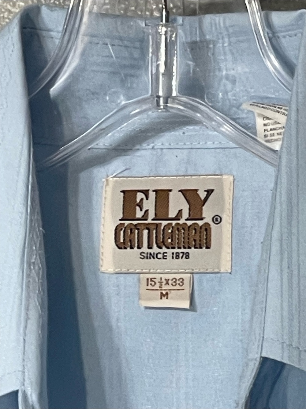 ELY Cattleman Blue Simple Long Sleeve Pearl Snap - Size Medium - Picture 2 of 3